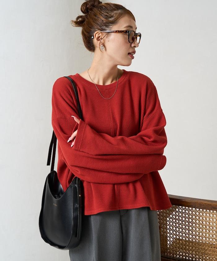 華夫格短款圓領套頭衫