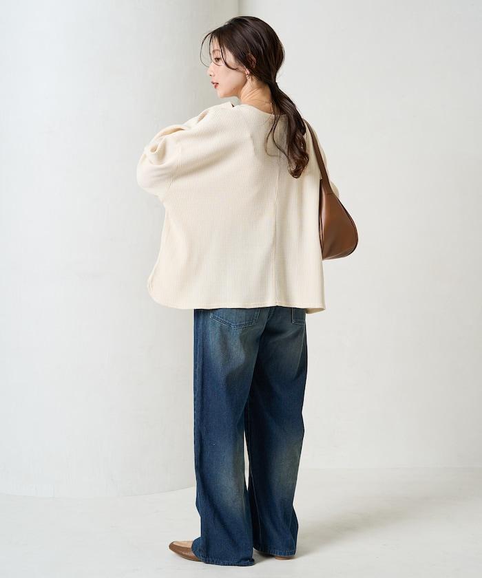 華夫格短款圓領套頭衫