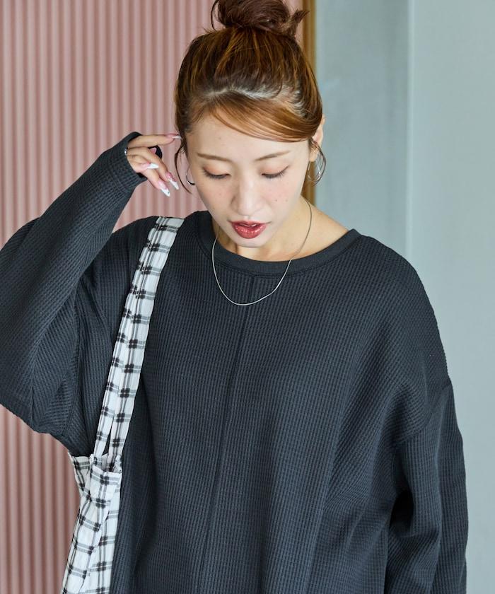 華夫格短款圓領套頭衫