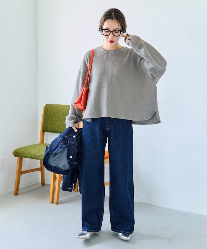 華夫格短款圓領套頭衫