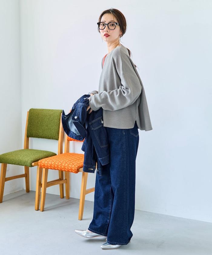 華夫格短款圓領套頭衫