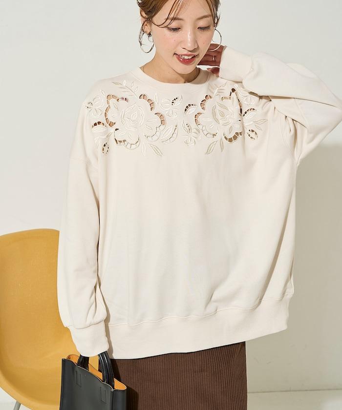 花卉剪裁刺繡衛衣套頭衫