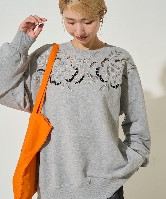 花卉剪裁刺繡衛衣套頭衫