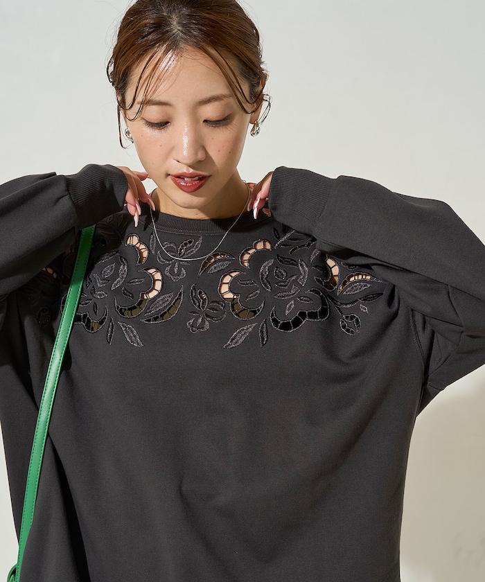 花卉剪裁刺繡衛衣套頭衫