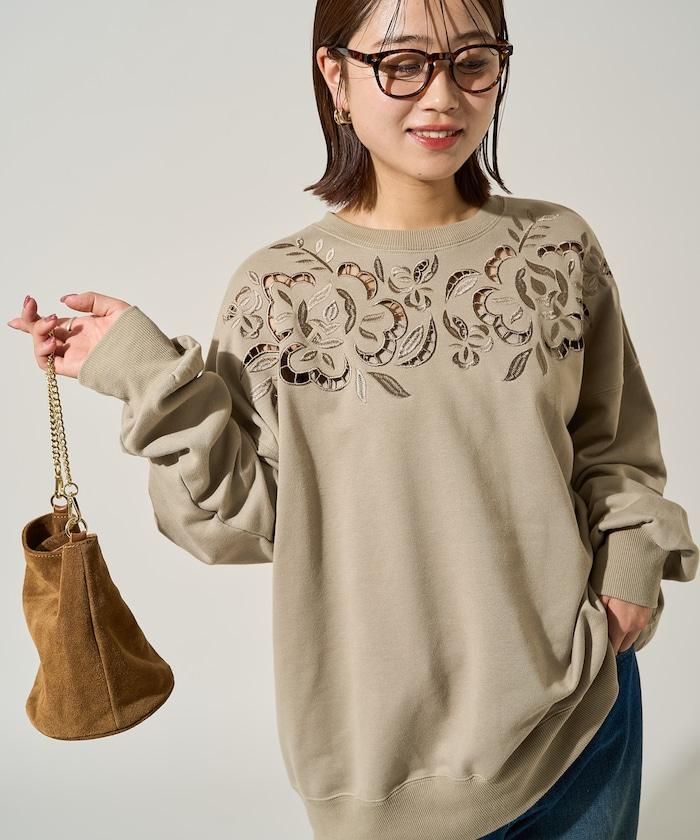 花卉剪裁刺繡衛衣套頭衫