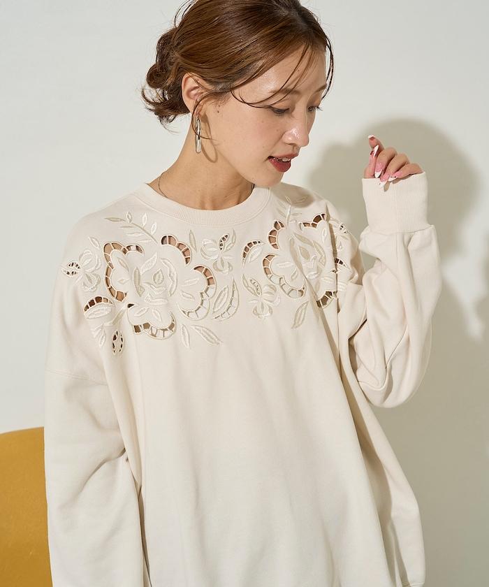 花卉剪裁刺繡衛衣套頭衫