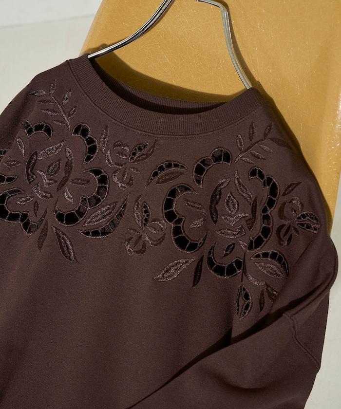 花卉剪裁刺繡衛衣套頭衫