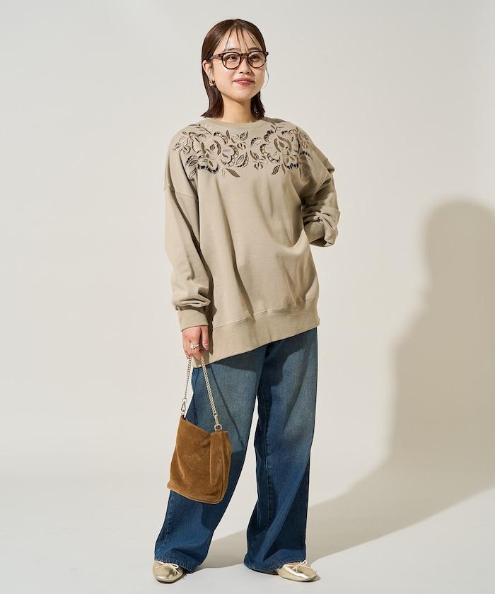 花卉剪裁刺繡衛衣套頭衫