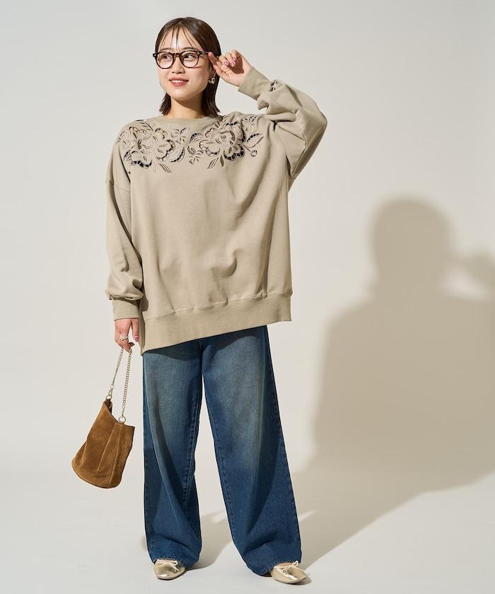 花卉剪裁刺繡衛衣套頭衫