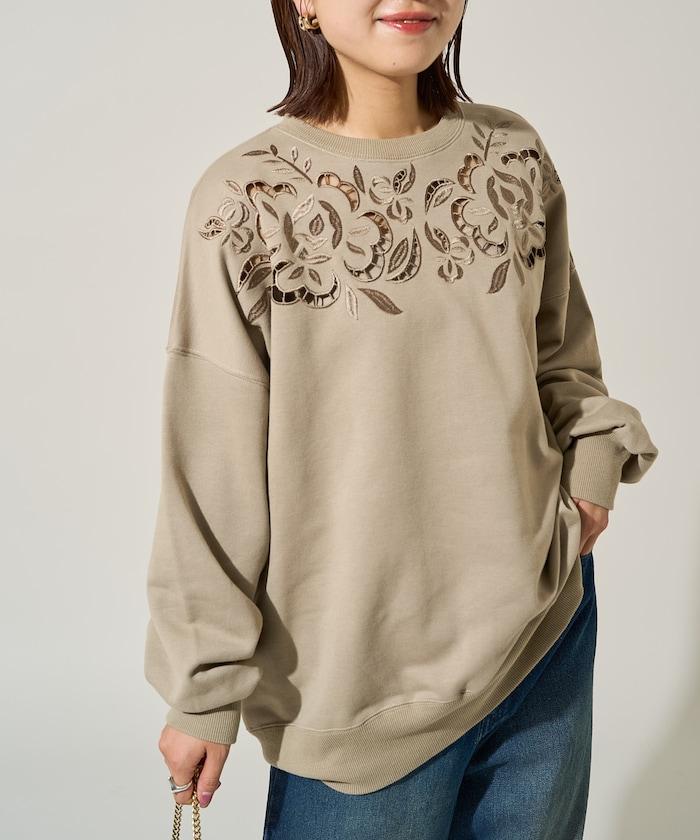 花卉剪裁刺繡衛衣套頭衫