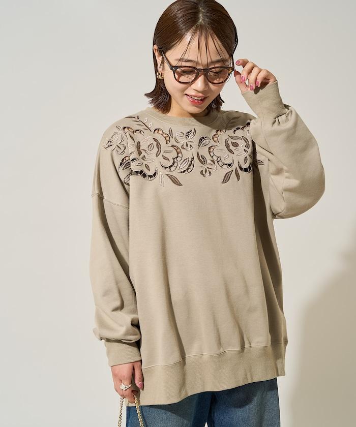 花卉剪裁刺繡衛衣套頭衫