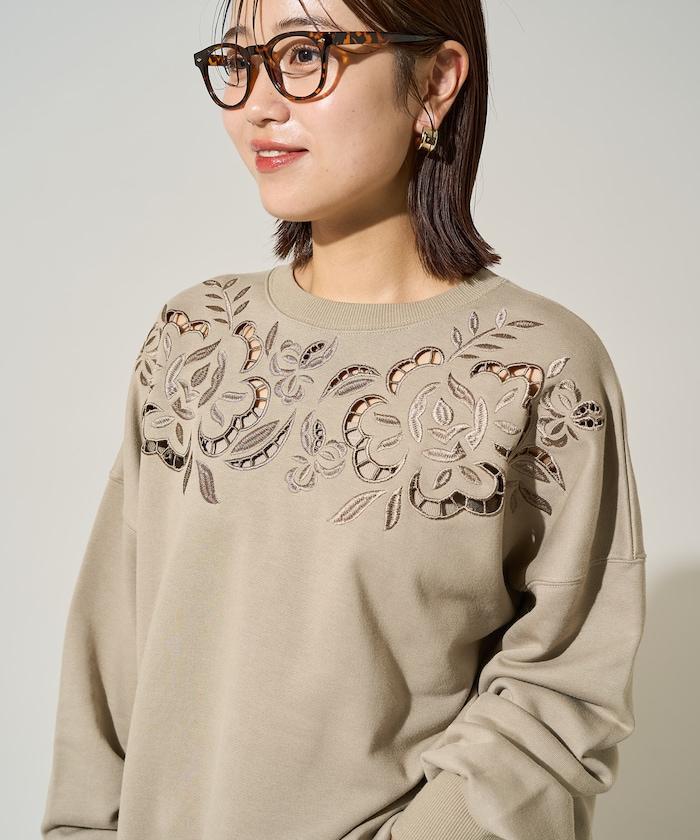 花卉剪裁刺繡衛衣套頭衫