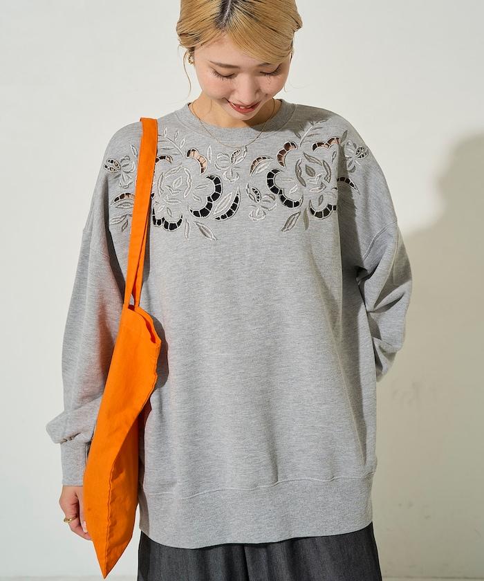 花卉剪裁刺繡衛衣套頭衫