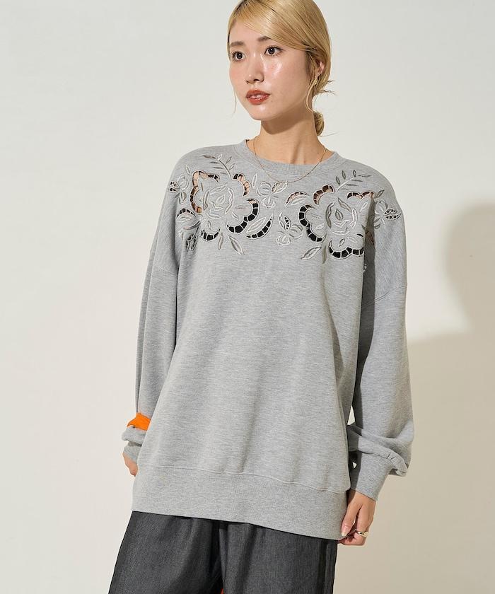 花卉剪裁刺繡衛衣套頭衫
