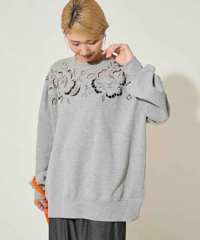 花卉剪裁刺繡衛衣套頭衫