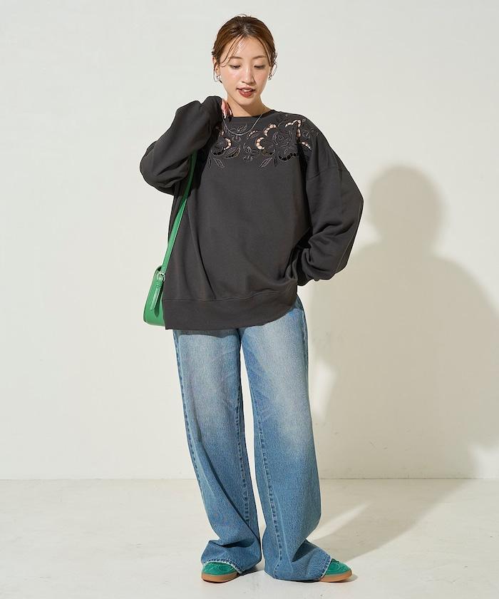 花卉剪裁刺繡衛衣套頭衫