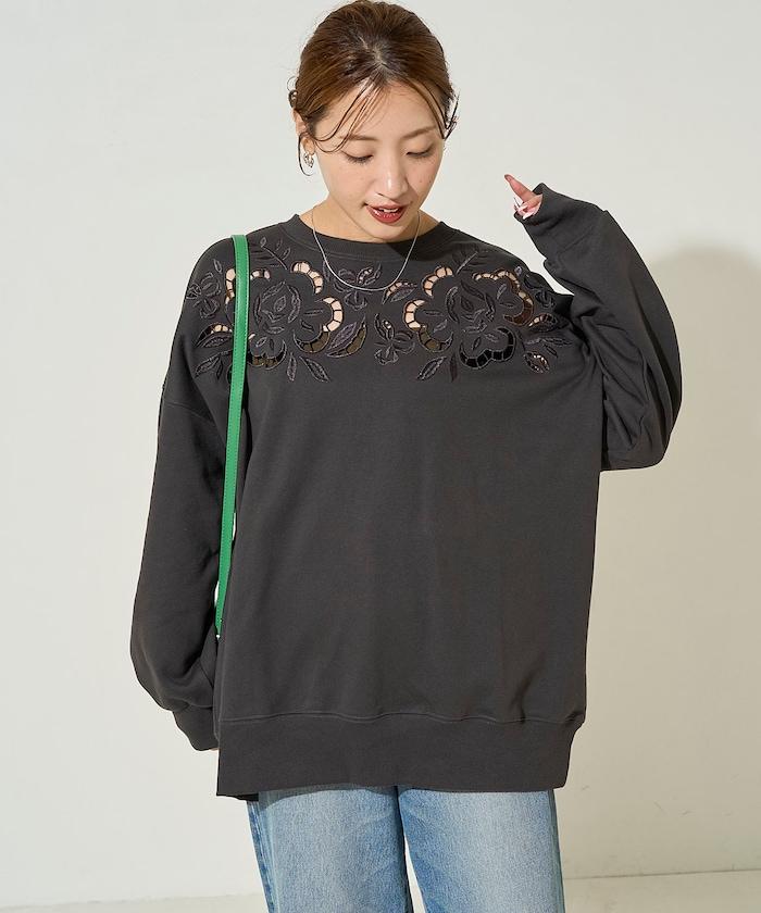 花卉剪裁刺繡衛衣套頭衫