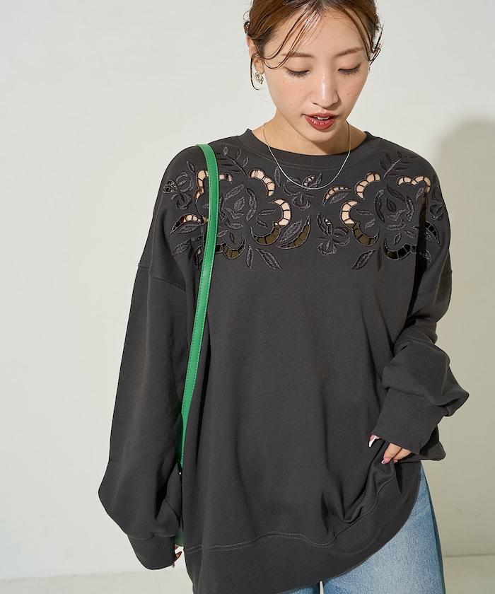 花卉剪裁刺繡衛衣套頭衫