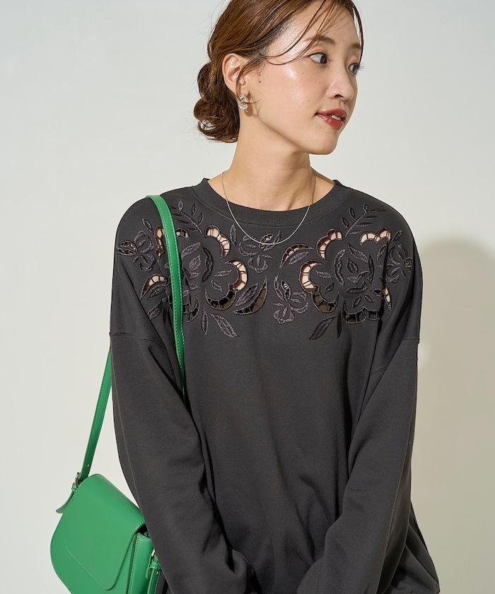 花卉剪裁刺繡衛衣套頭衫