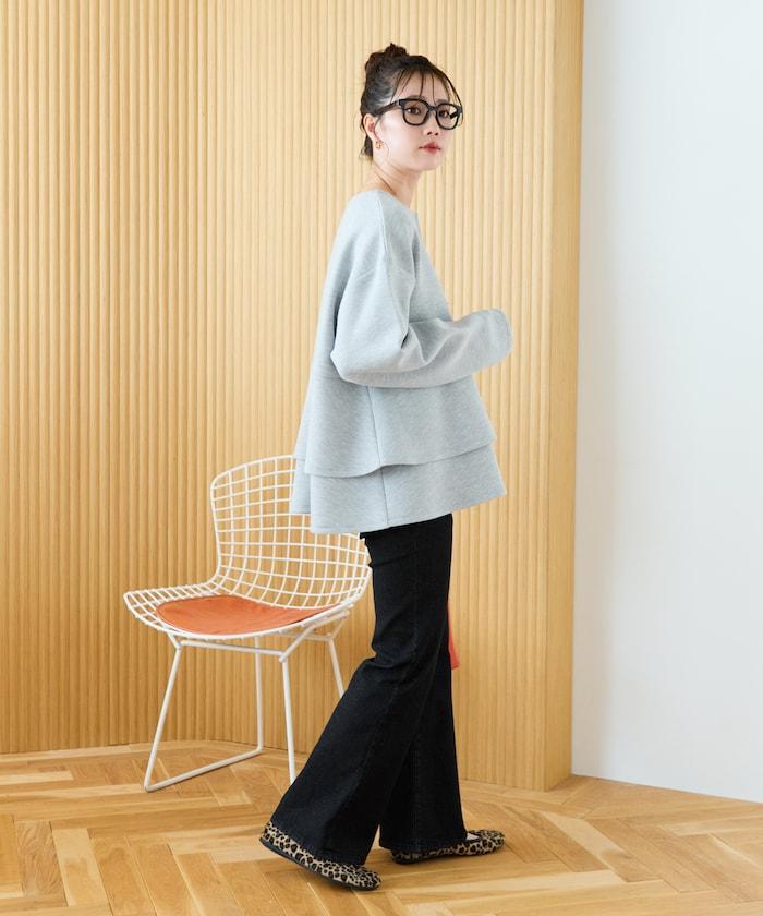 拼接喇叭袖拉鍊開衫