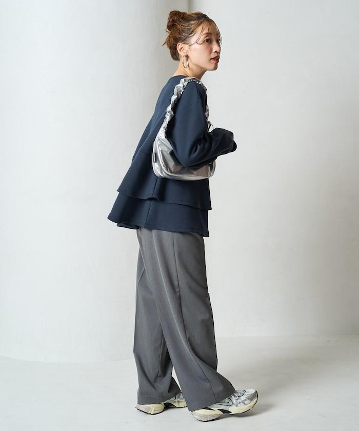 拼接喇叭袖拉鍊開衫