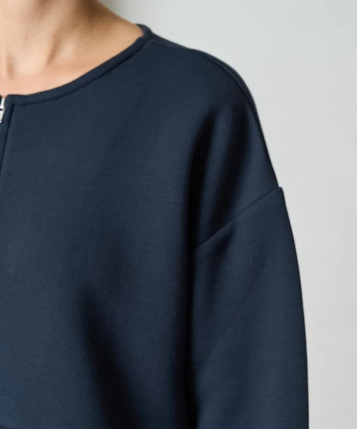 拼接喇叭袖拉鍊開衫