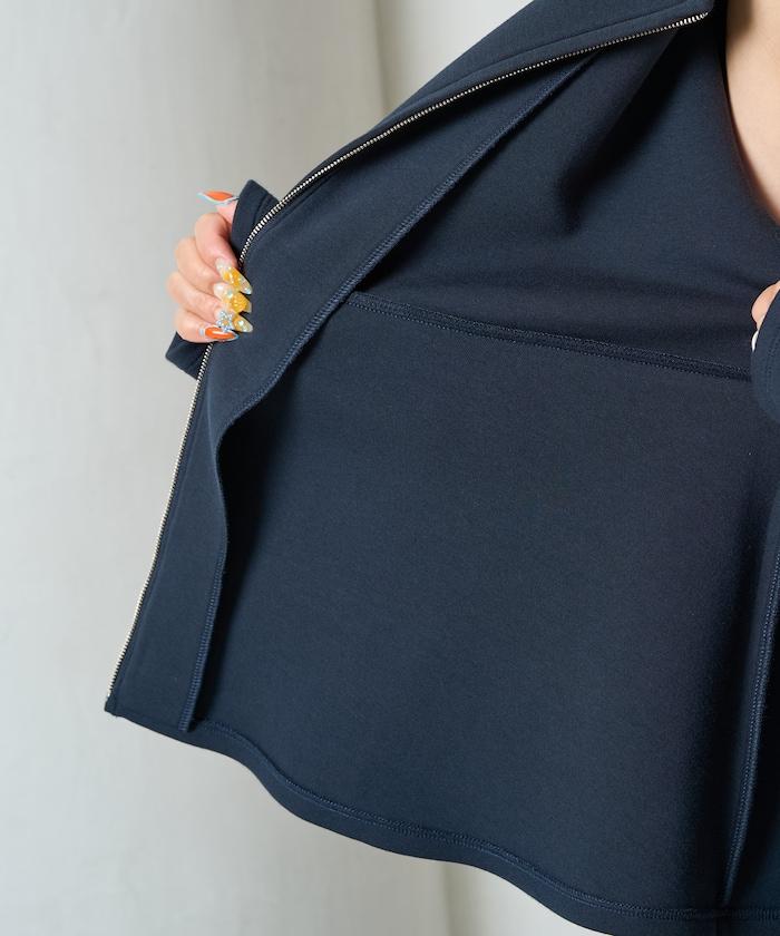 拼接喇叭袖拉鍊開衫