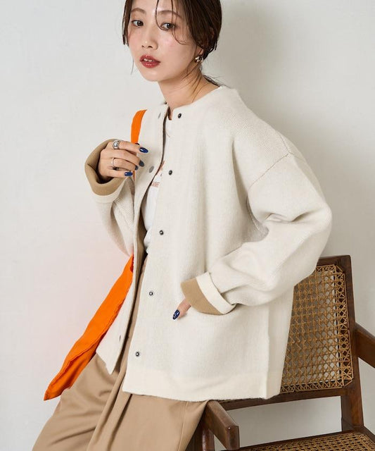 內裡配色按扣針織開衫