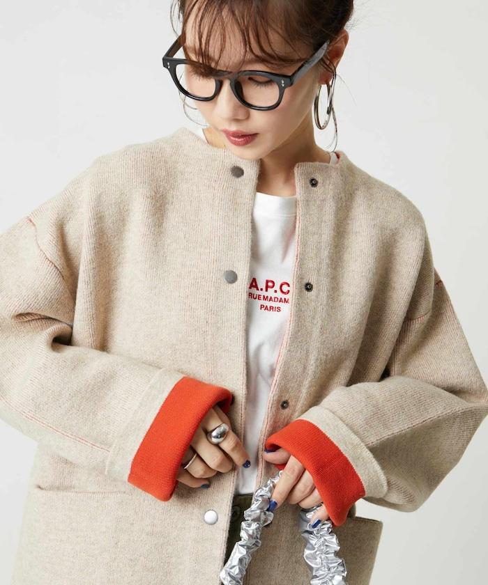 內裡配色按扣針織開衫