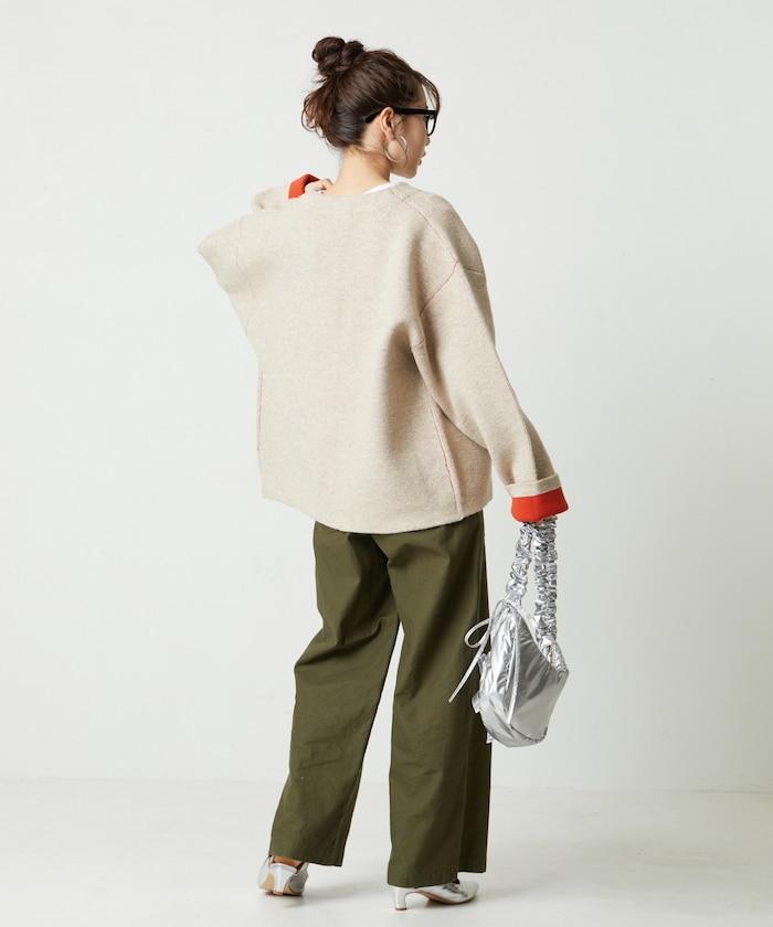 內裡配色按扣針織開衫