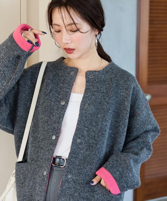 內裡配色按扣針織開衫