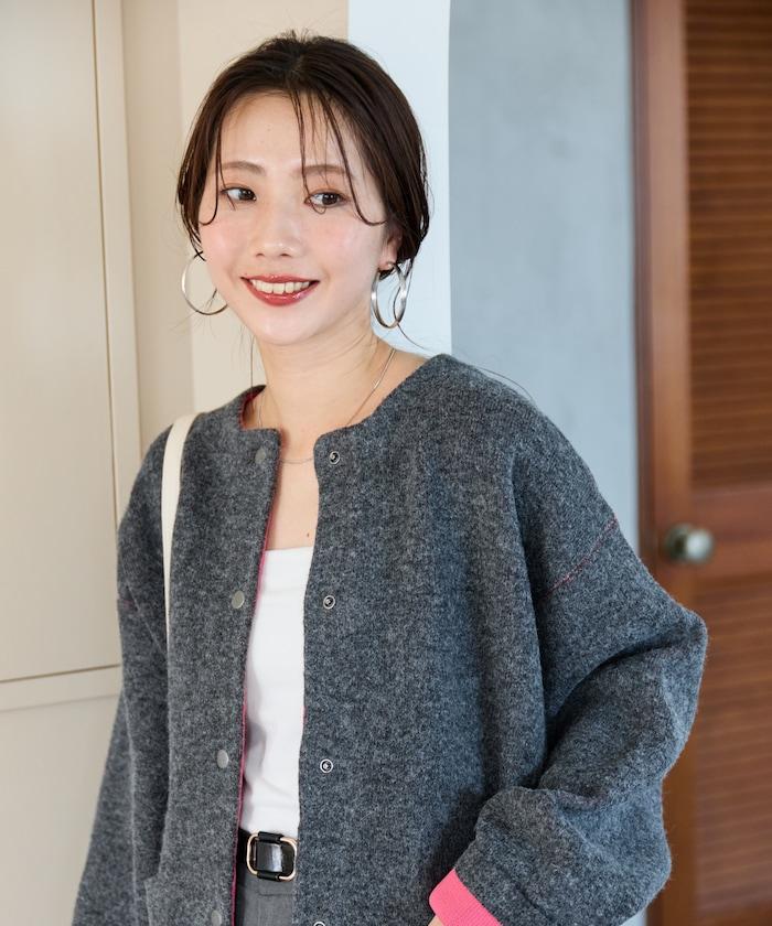 內裡配色按扣針織開衫