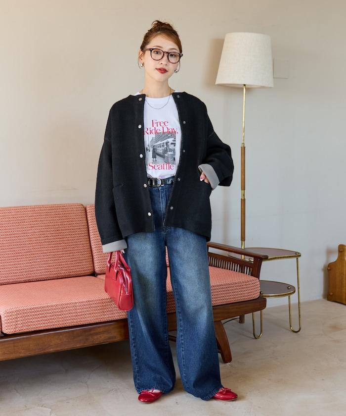 內裡配色按扣針織開衫