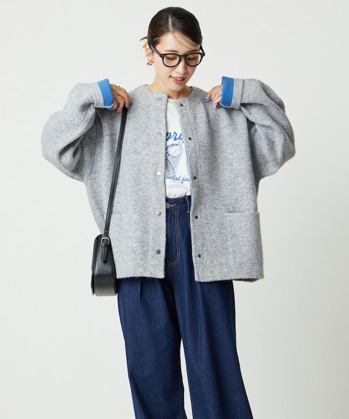 內裡配色按扣針織開衫