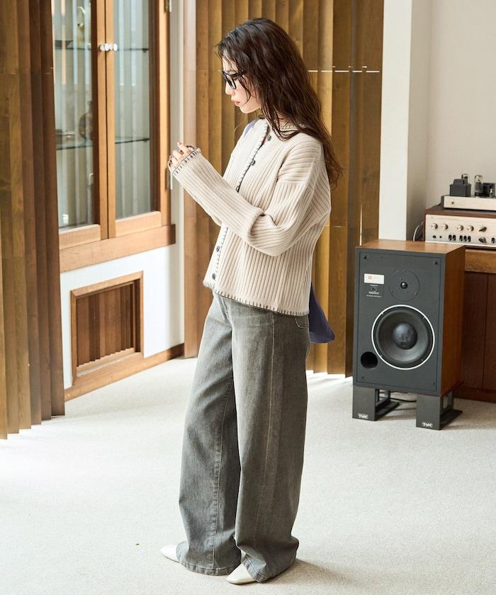 毛毯縫線針織短款開衫