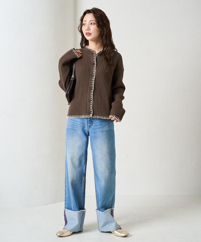 毛毯縫線針織短款開衫