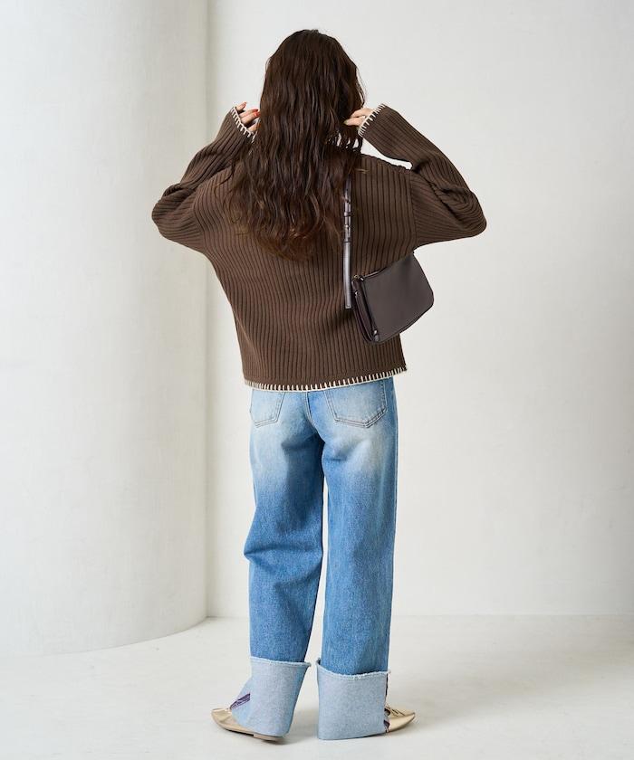 毛毯縫線針織短款開衫