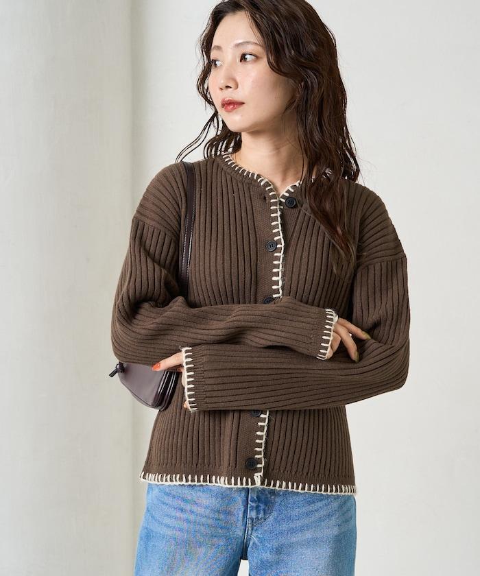 毛毯縫線針織短款開衫