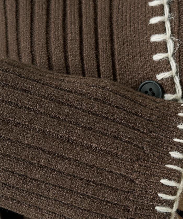 毛毯縫線針織短款開衫