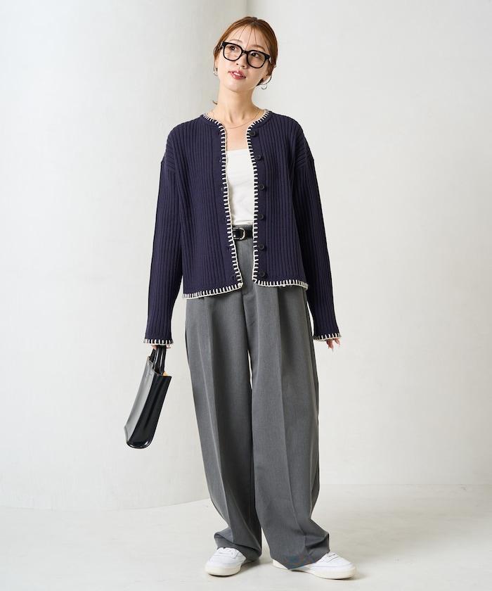 毛毯縫線針織短款開衫