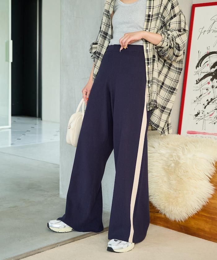 針織條紋休閒褲