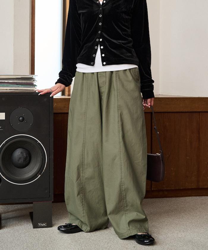 休閒寬鬆後幅斜紋長褲