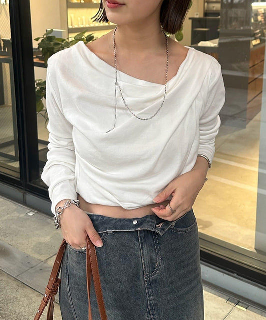 【人氣系列/新色白色・灰色2】一字肩長袖T恤※僅限電商渠道專屬顏色