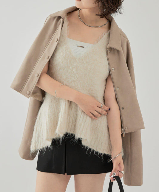 長毛針織荷葉邊背心