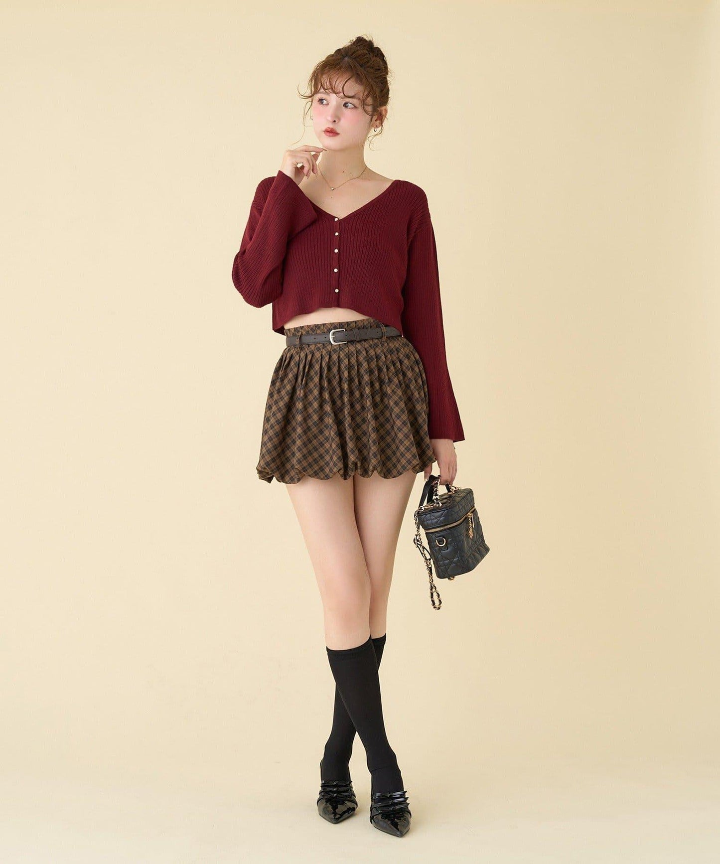 帶腰帶百褶泡泡迷你裙