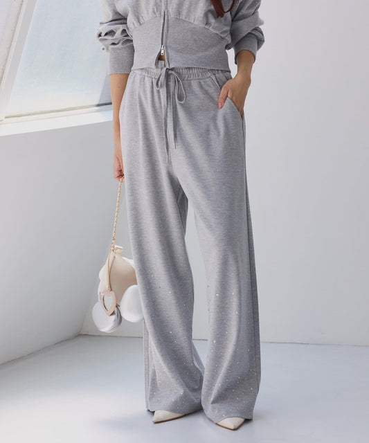 下襬珠飾剪裁褲