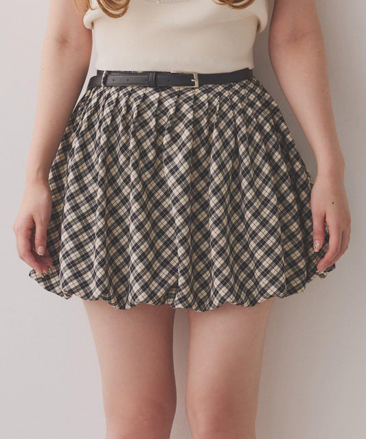 帶腰帶百褶泡泡迷你裙