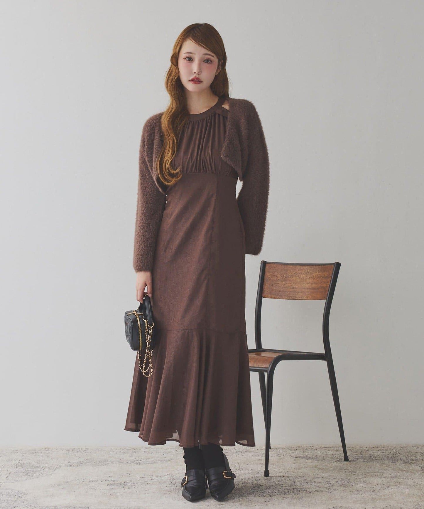 【開衫套裝】美式無袖長連衣裙