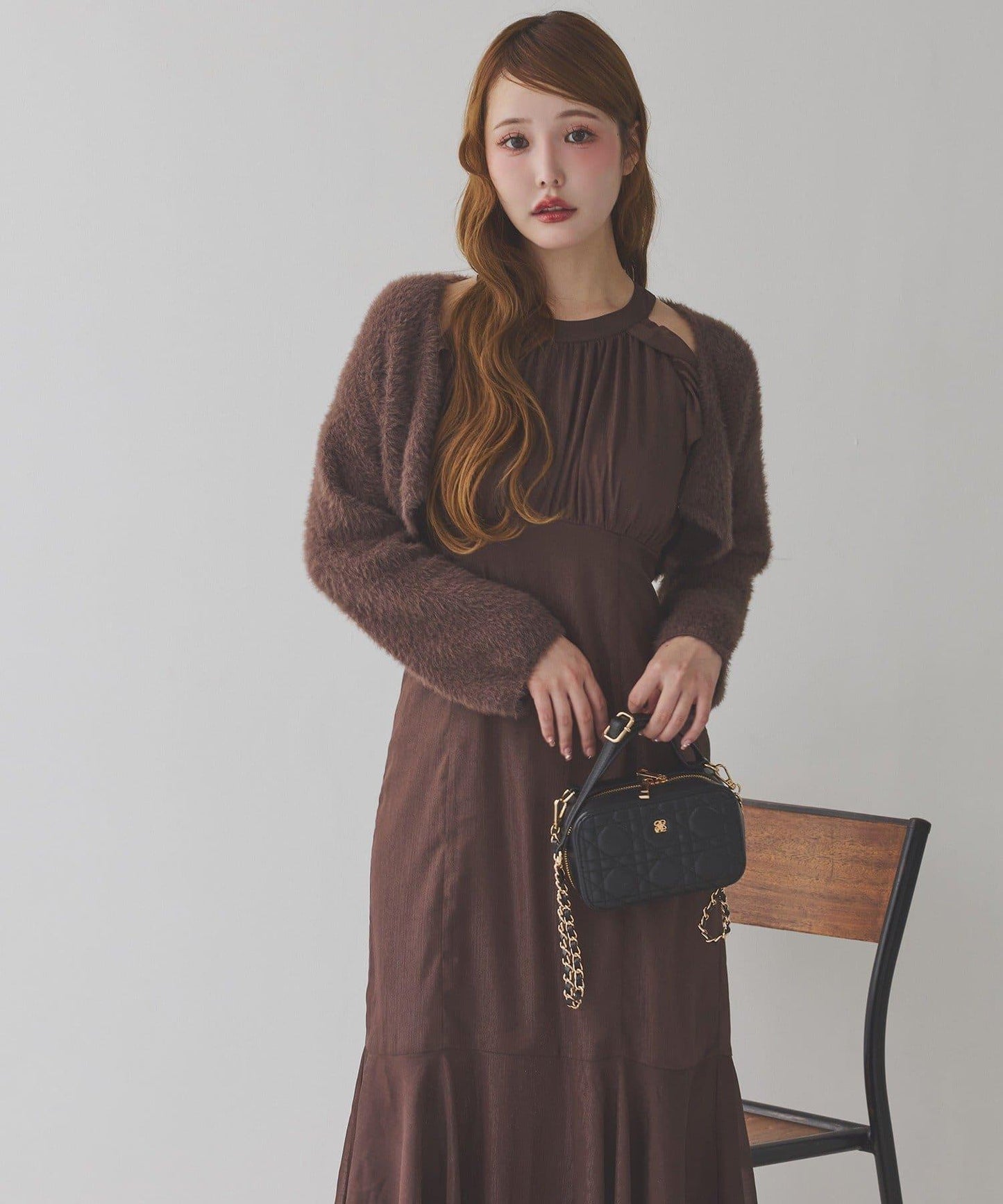 【開衫套裝】美式無袖長連衣裙