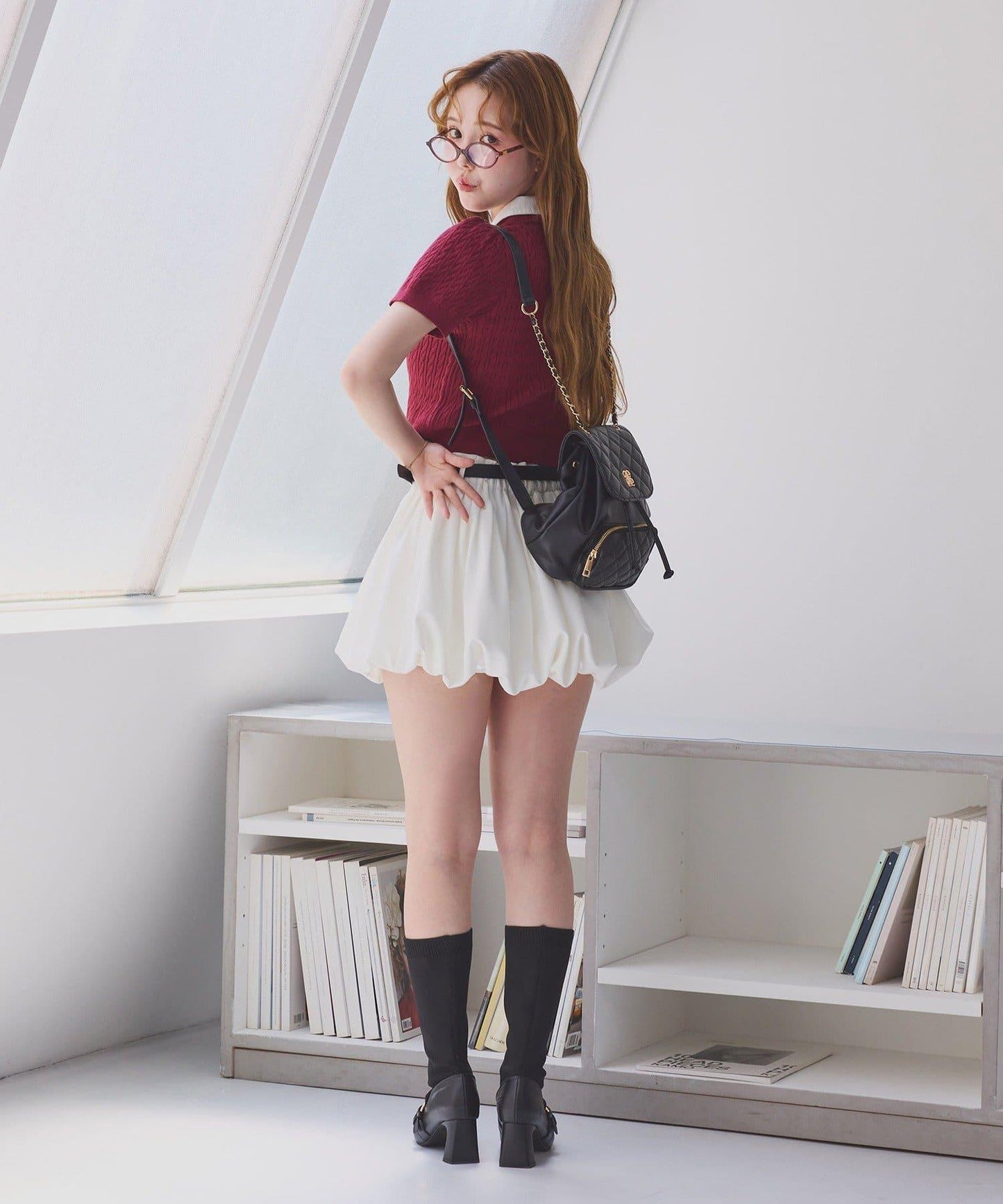 帶腰帶百褶泡泡迷你裙